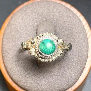 Sterling Silver 925 Malachite Beaded Scroll Design Statement Ring Size 8.75
